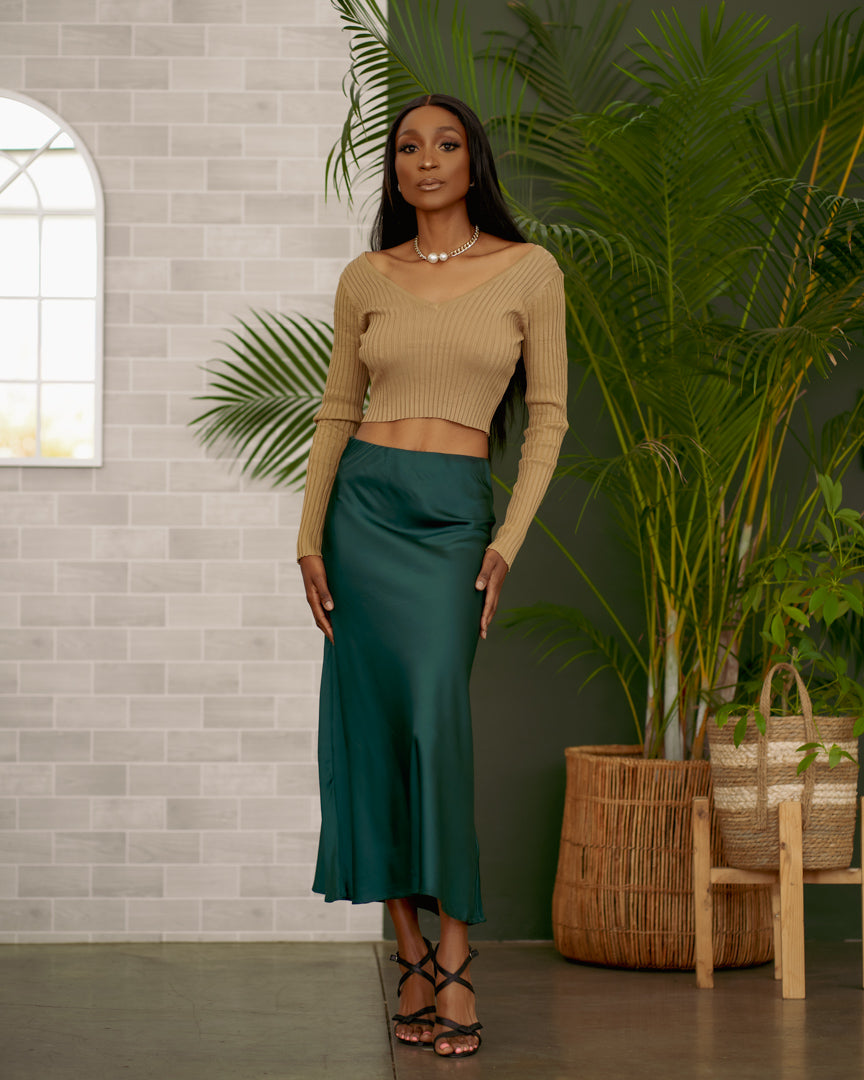 Satin long straight skirt