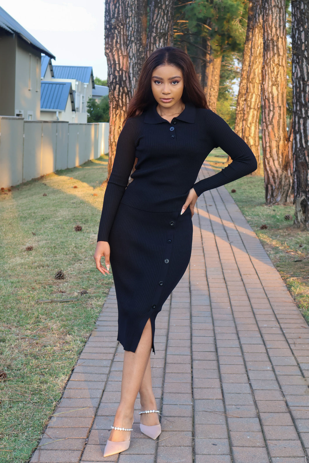Black Buttoned Set