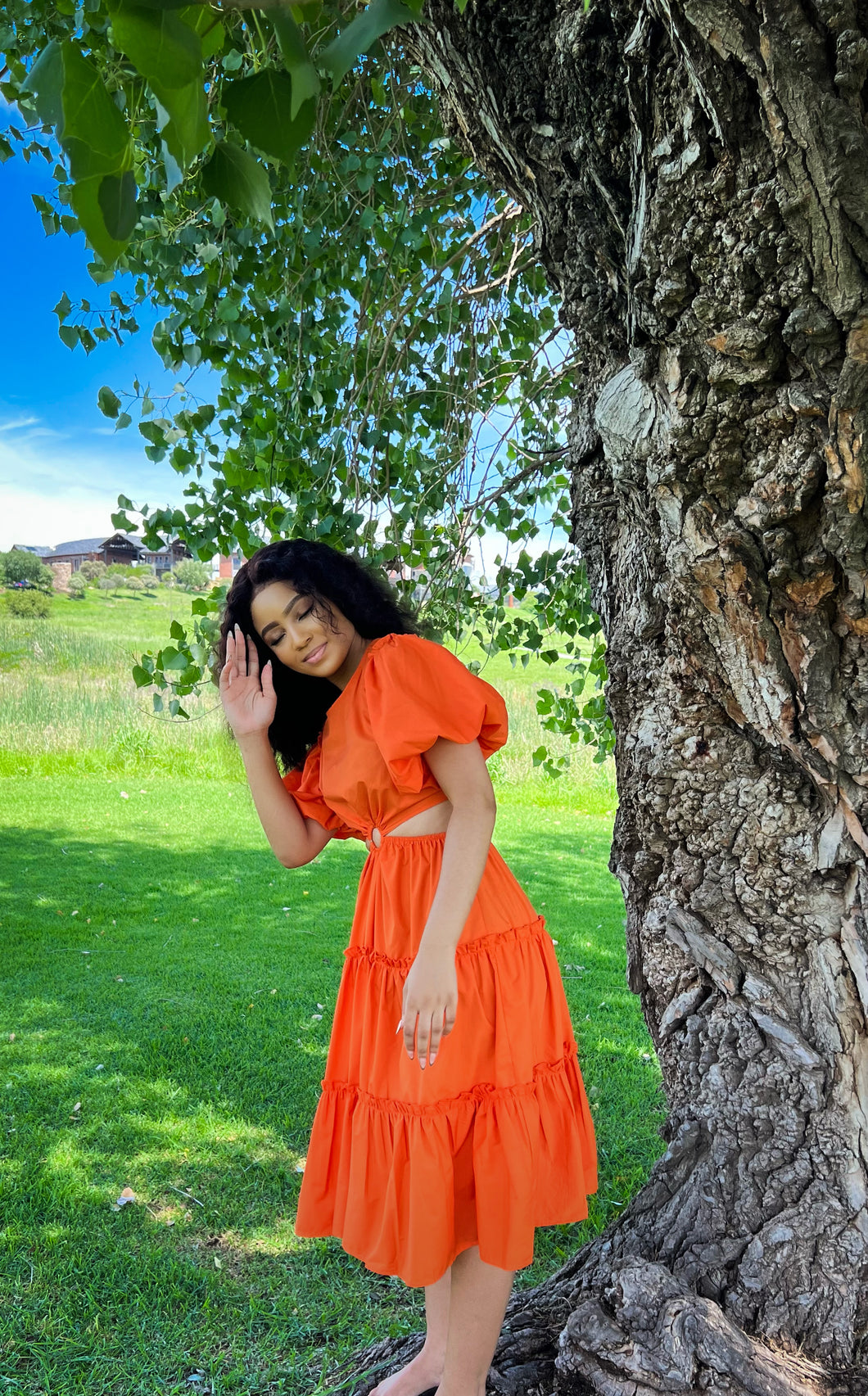 Orange Open back dress